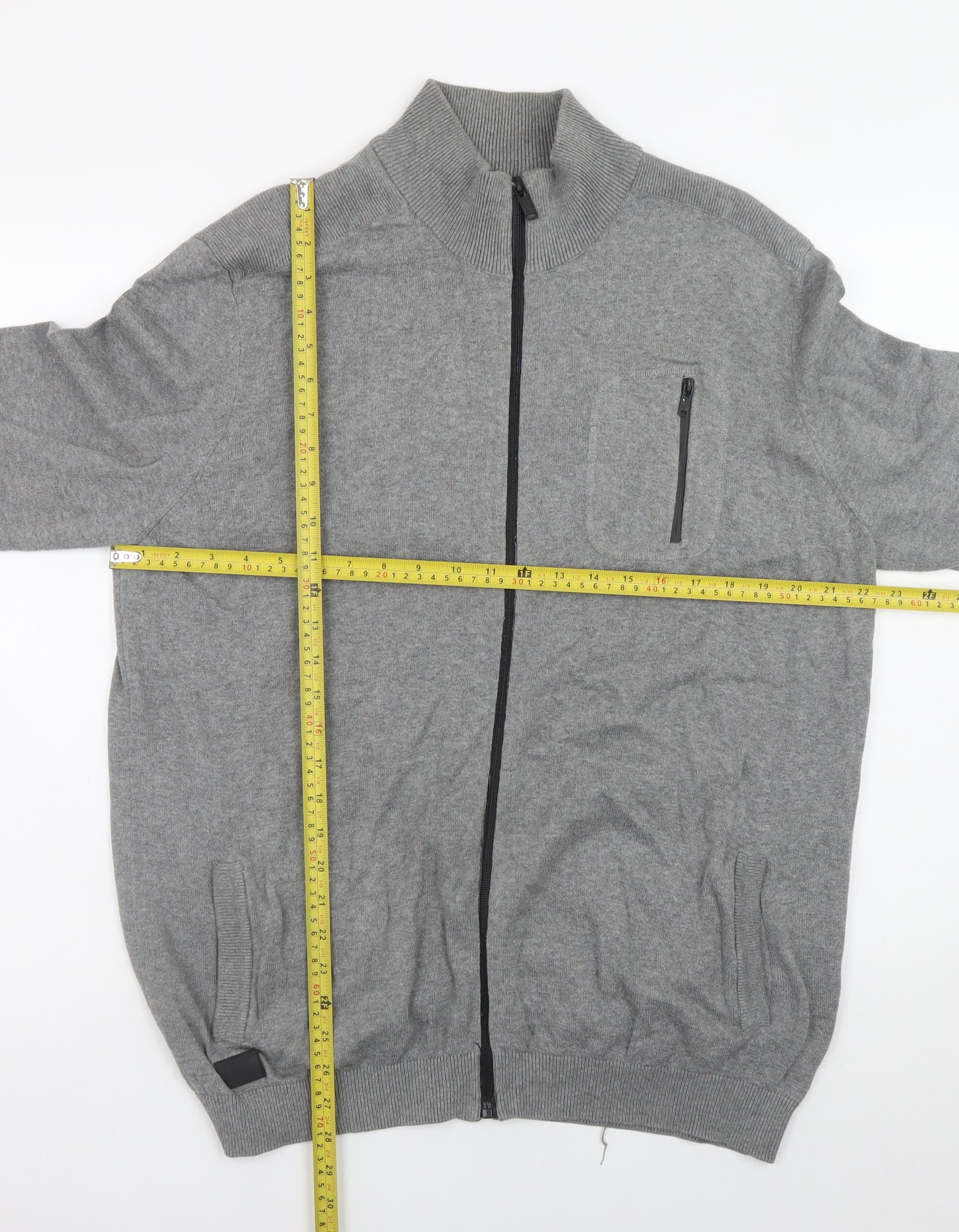 Dissident Men's Grey Full Zip Cotton Jumper XL