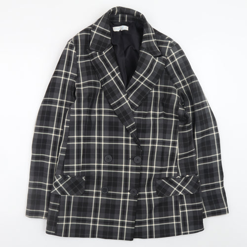 Primark Women's Black Check Blazer Size 12 Classic Lined Workwear Jacket