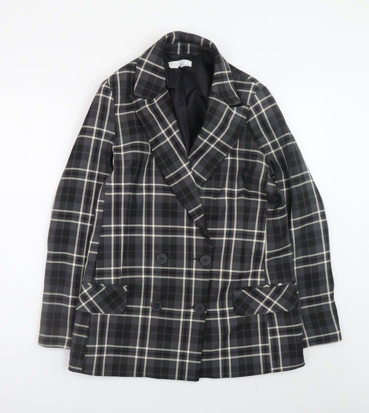 Primark Women's Black Check Blazer Size 12 Classic Lined Workwear Jacket