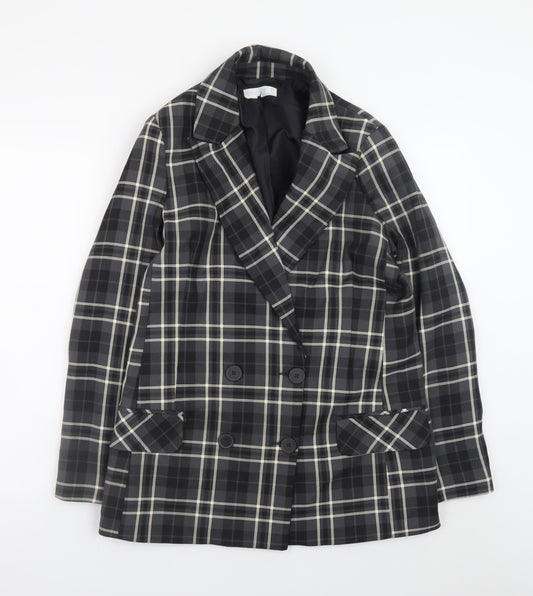 Primark Women's Black Check Blazer Size 12 Classic Lined Workwear Jacket