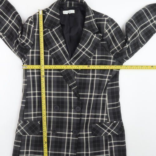 Primark Women's Black Check Blazer Size 12 Classic Lined Workwear Jacket