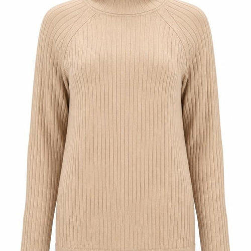 Next Women Beige Ribbed Roll Neck Jumper Large Viscose Cotton Blend