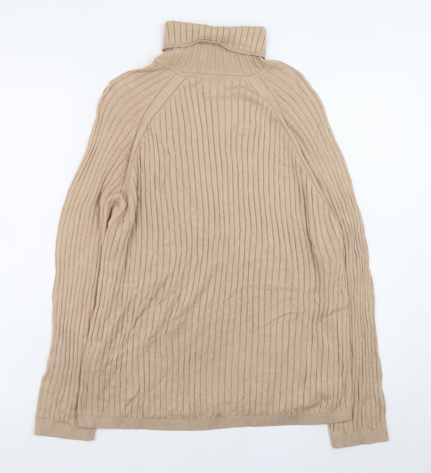 Next Women Beige Ribbed Roll Neck Jumper Large Viscose Cotton Blend