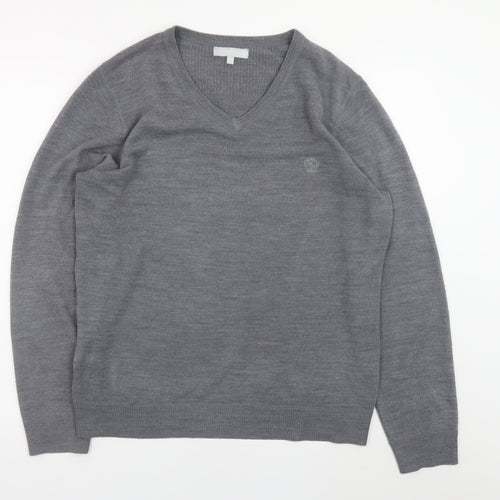 Red Herring Men's Grey V-Neck Acrylic Jumper Size L