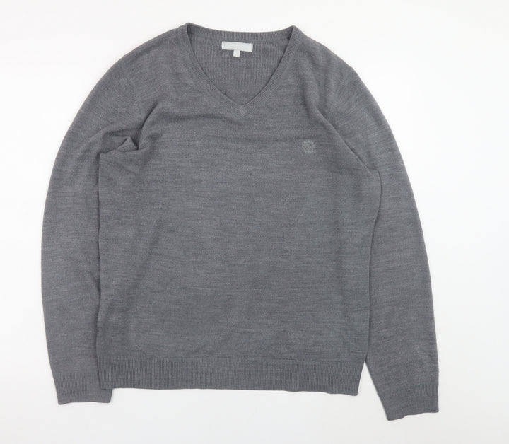 Red Herring Men's Grey V-Neck Acrylic Jumper Size L