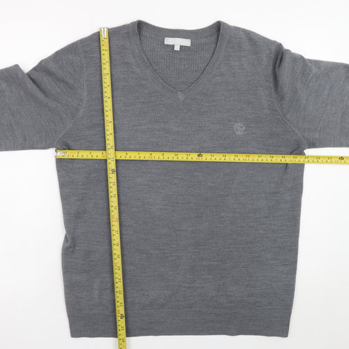 Red Herring Men's Grey V-Neck Acrylic Jumper Size L