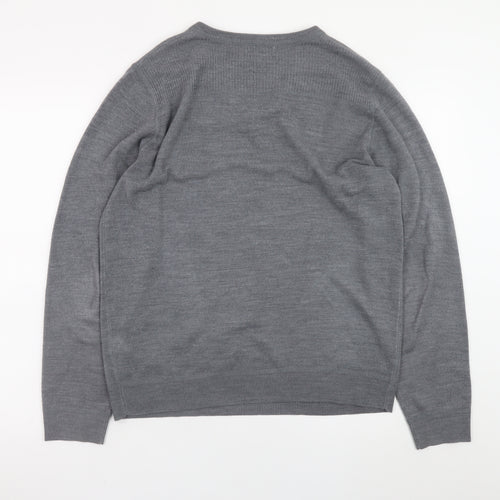 Red Herring Men's Grey V-Neck Acrylic Jumper Size L