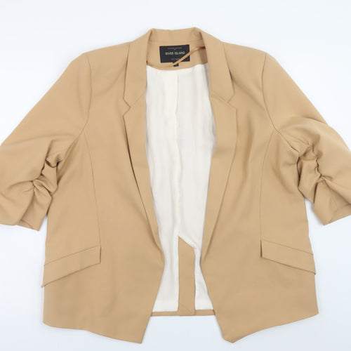 River Island Women Beige Blazer Size 16 Classic Mid-Length Jacket
