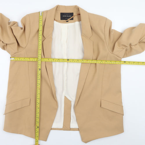 River Island Women Beige Blazer Size 16 Classic Mid-Length Jacket