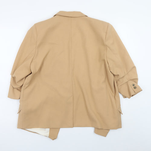 River Island Women Beige Blazer Size 16 Classic Mid-Length Jacket