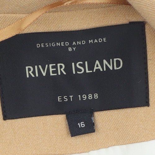 River Island Women Beige Blazer Size 16 Classic Mid-Length Jacket