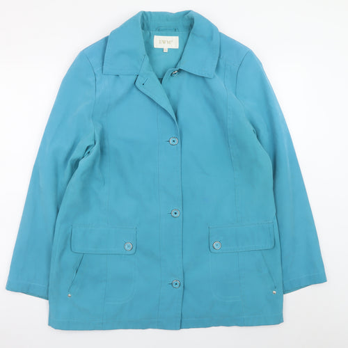 EWM Women Blue Size 14 Mid-Length Button Jacket