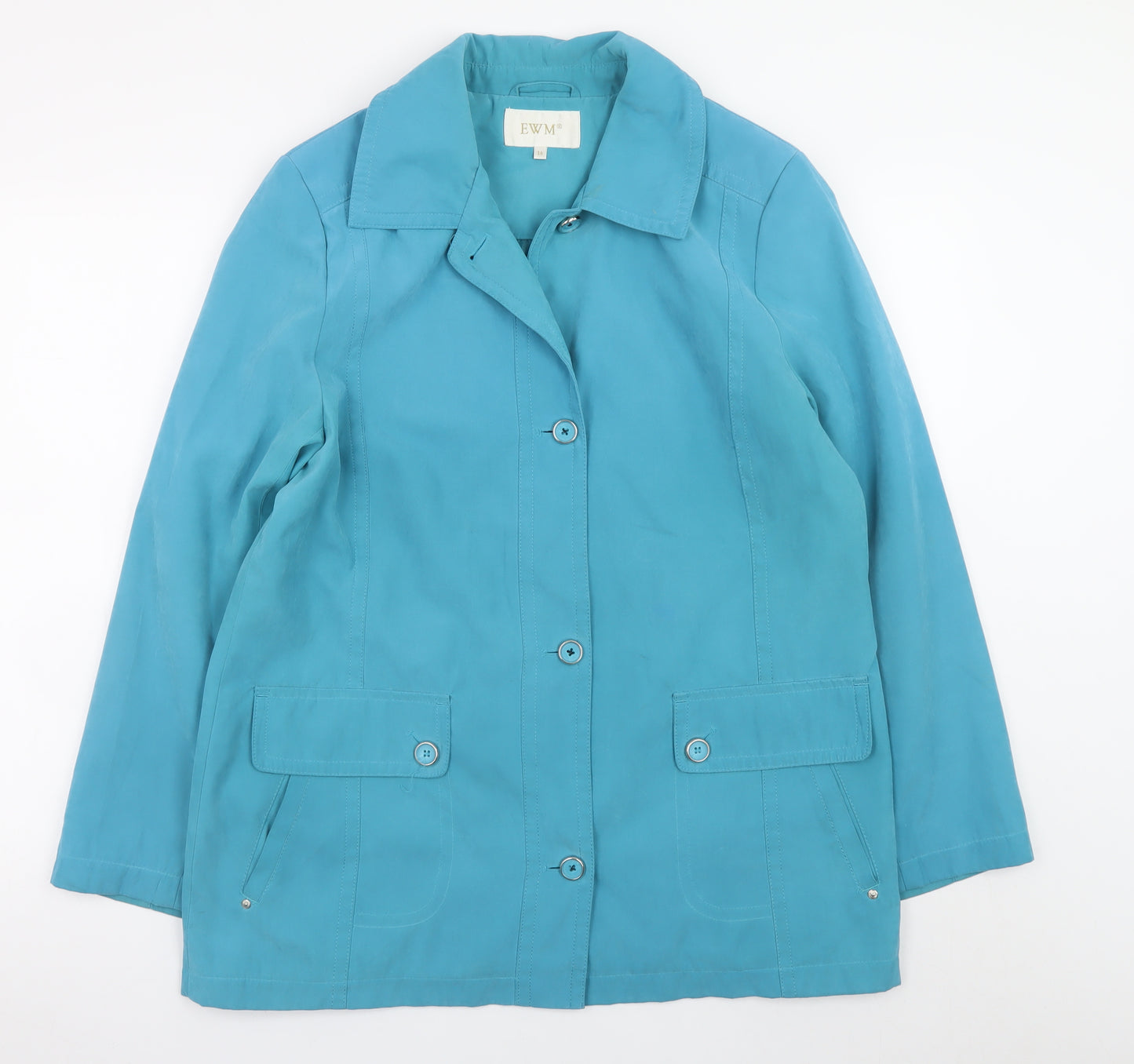 EWM Women Blue Size 14 Mid-Length Button Jacket