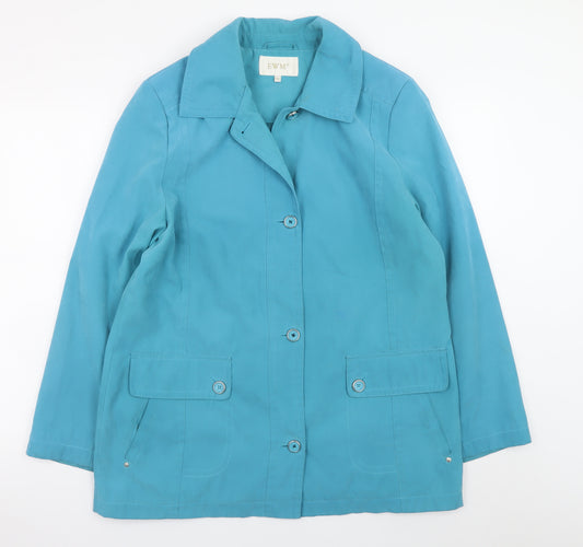 EWM Women Blue Size 14 Mid-Length Button Jacket
