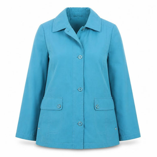 Front view of EWM Women Blue, size 14, Mid-Length Button Jacket