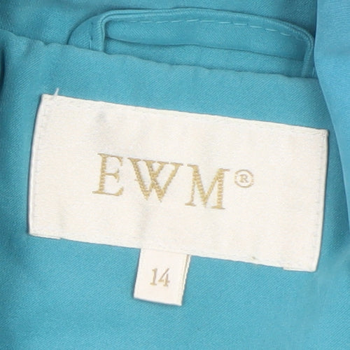 EWM Women Blue Size 14 Mid-Length Button Jacket