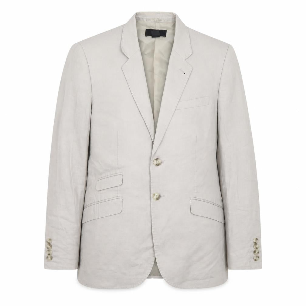Front view of H&M Women’s Beige Linen Blend Blazer, size UK 20, Regular Fit