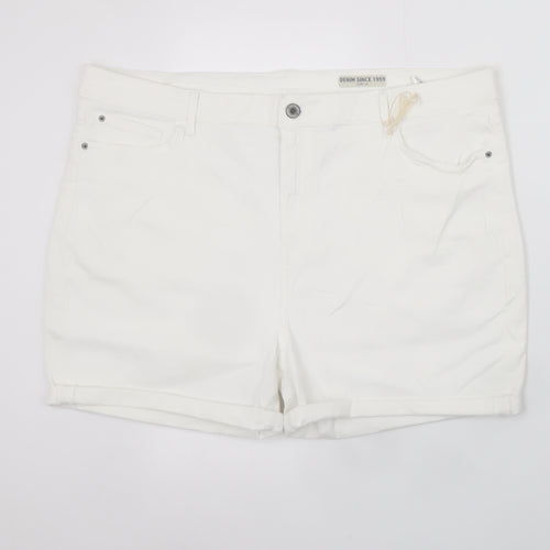 Marks and Spencer Women's White Chino Shorts Size 22 Stretch Cotton Blend