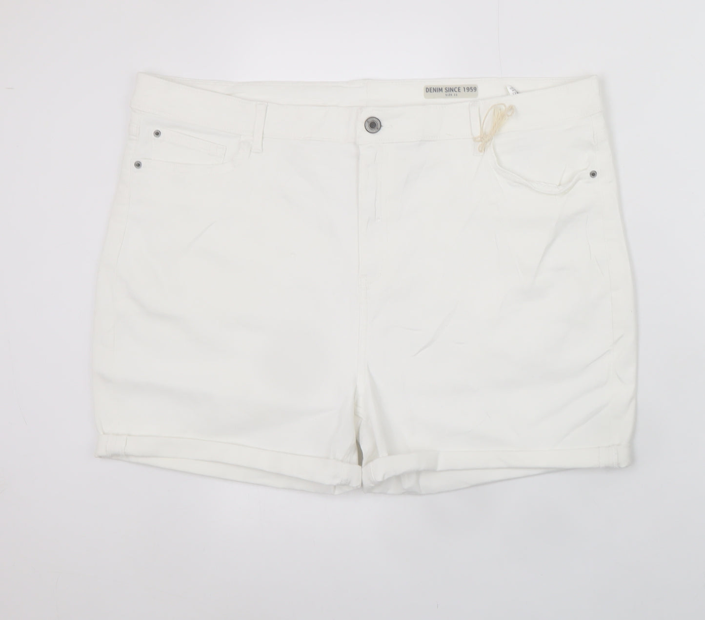 Marks and Spencer Women's White Chino Shorts Size 22 Stretch Cotton Blend
