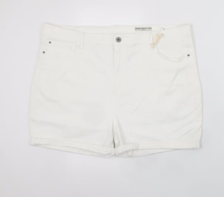 Marks and Spencer Women's White Chino Shorts Size 22 Stretch Cotton Blend