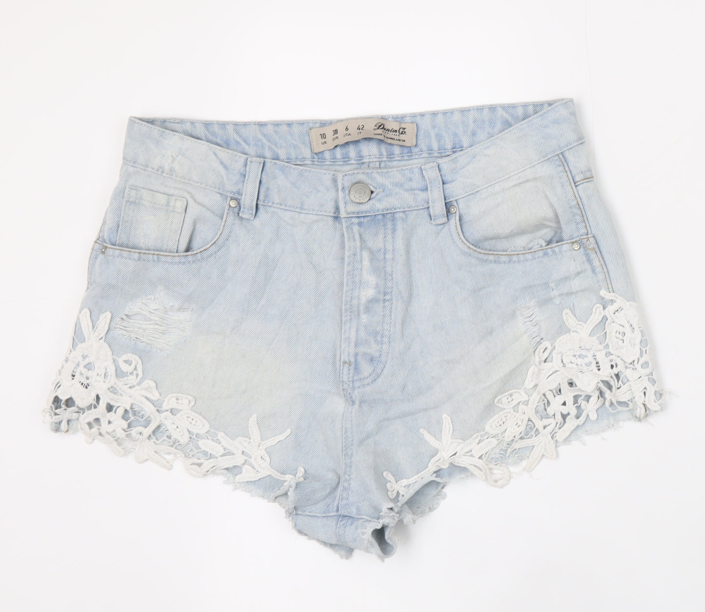 Denim Co Women’s Light Blue Lace Trim Denim Hot Pants Shorts Size 10