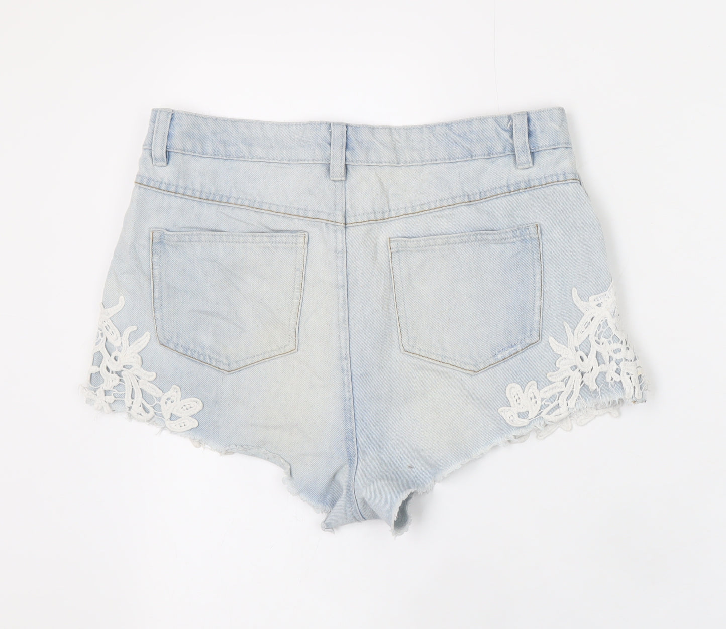 Denim Co Women’s Light Blue Lace Trim Denim Hot Pants Shorts Size 10