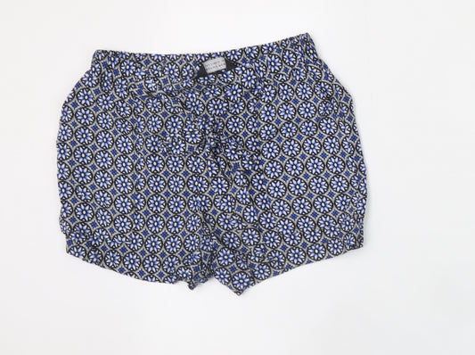 Dorothy Perkins Women Blue Geometric Viscose Paperbag Shorts Size 6