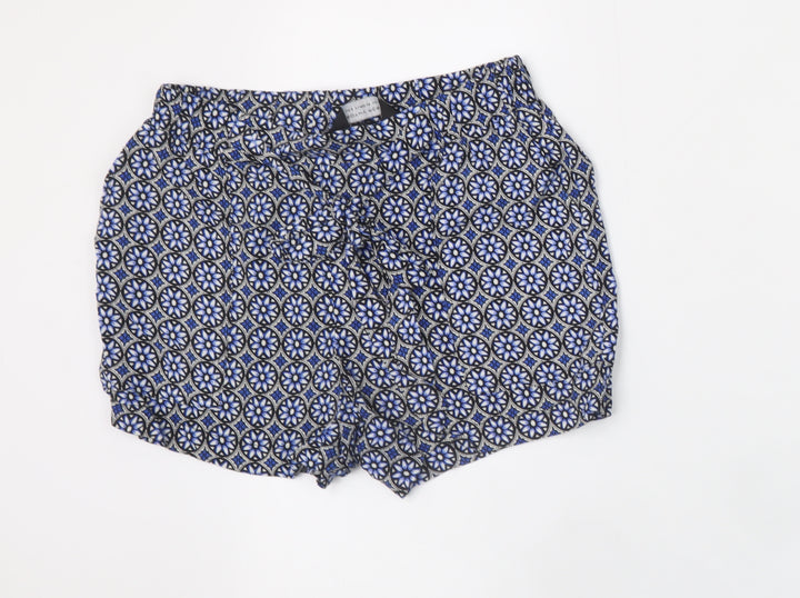 Dorothy Perkins Women Blue Geometric Viscose Paperbag Shorts Size 6