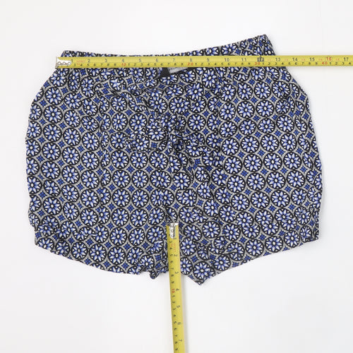 Dorothy Perkins Women Blue Geometric Viscose Paperbag Shorts Size 6