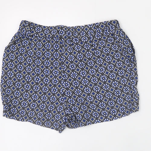 Dorothy Perkins Women Blue Geometric Viscose Paperbag Shorts Size 6