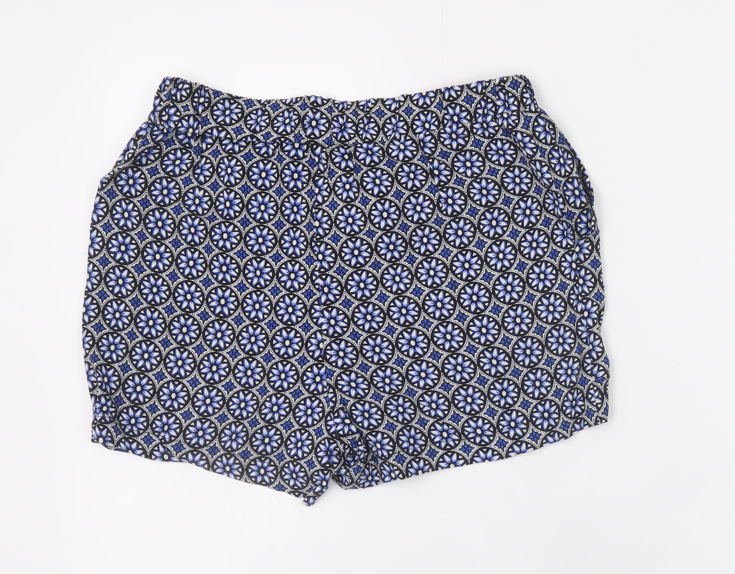 Dorothy Perkins Women Blue Geometric Viscose Paperbag Shorts Size 6