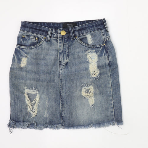 Select Women Blue Denim Short Skirt UK 6 Distressed Raw Hem