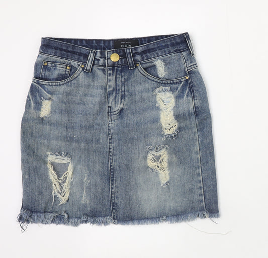 Select Women Blue Denim Short Skirt UK 6 Distressed Raw Hem