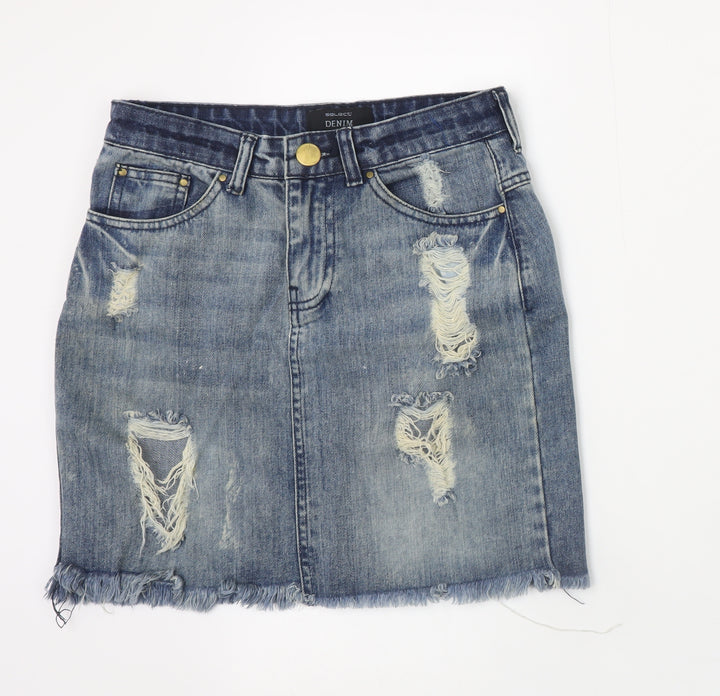 Select Women Blue Denim Short Skirt UK 6 Distressed Raw Hem