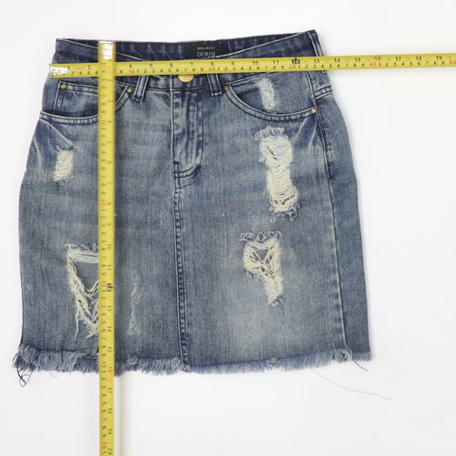 Select Women Blue Denim Short Skirt UK 6 Distressed Raw Hem