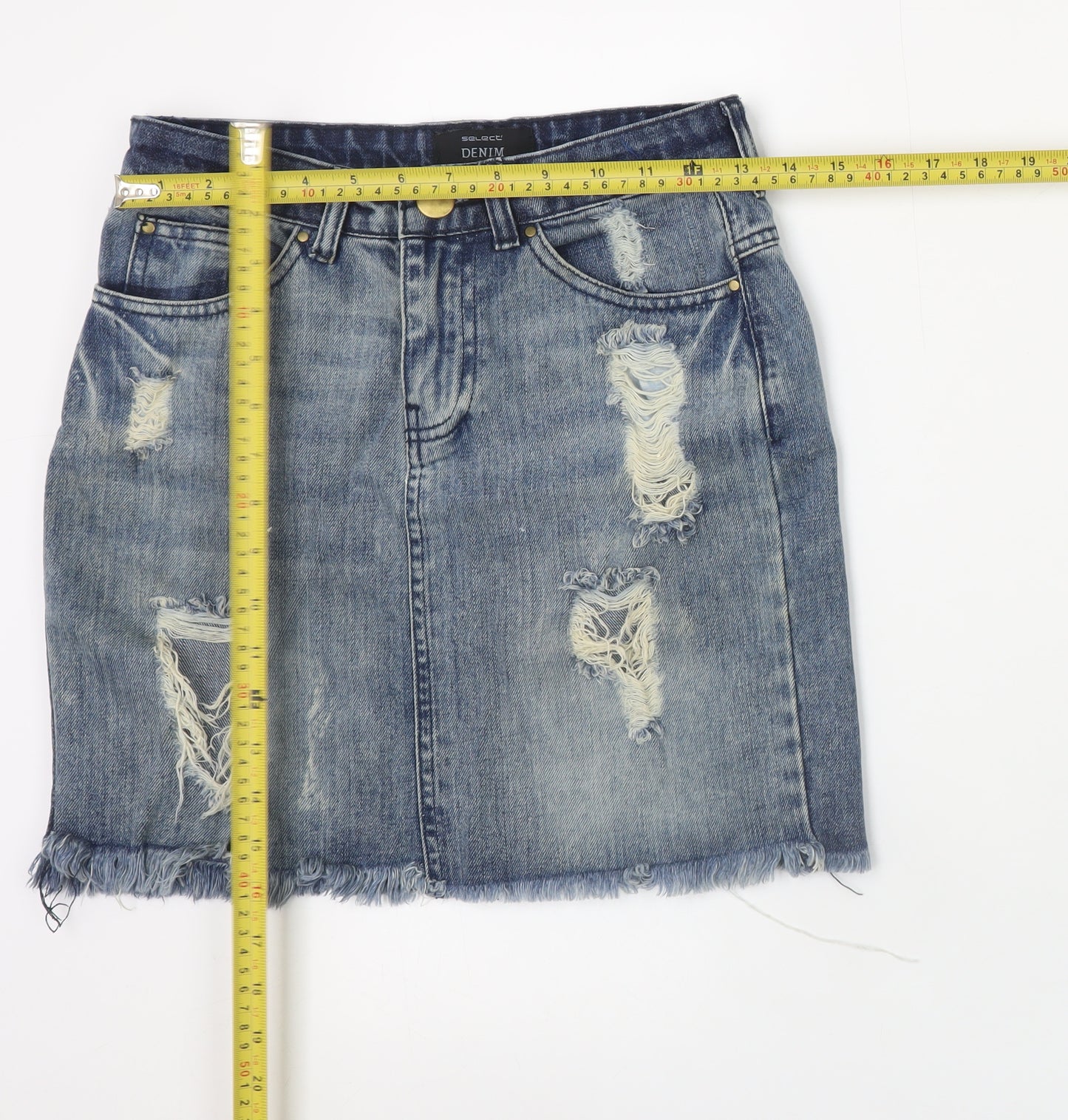 Select Women Blue Denim Short Skirt UK 6 Distressed Raw Hem
