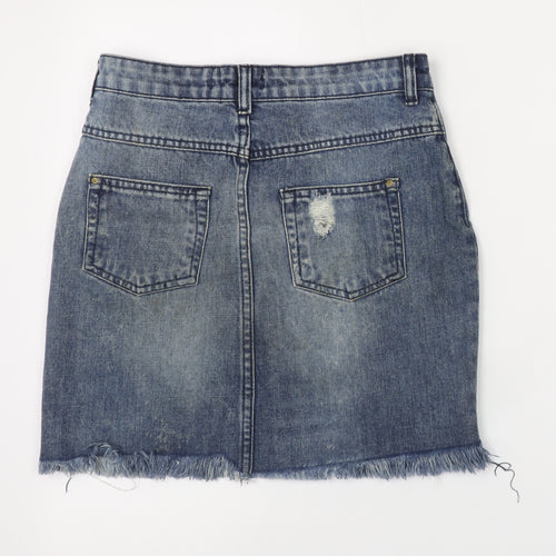 Select Women Blue Denim Short Skirt UK 6 Distressed Raw Hem
