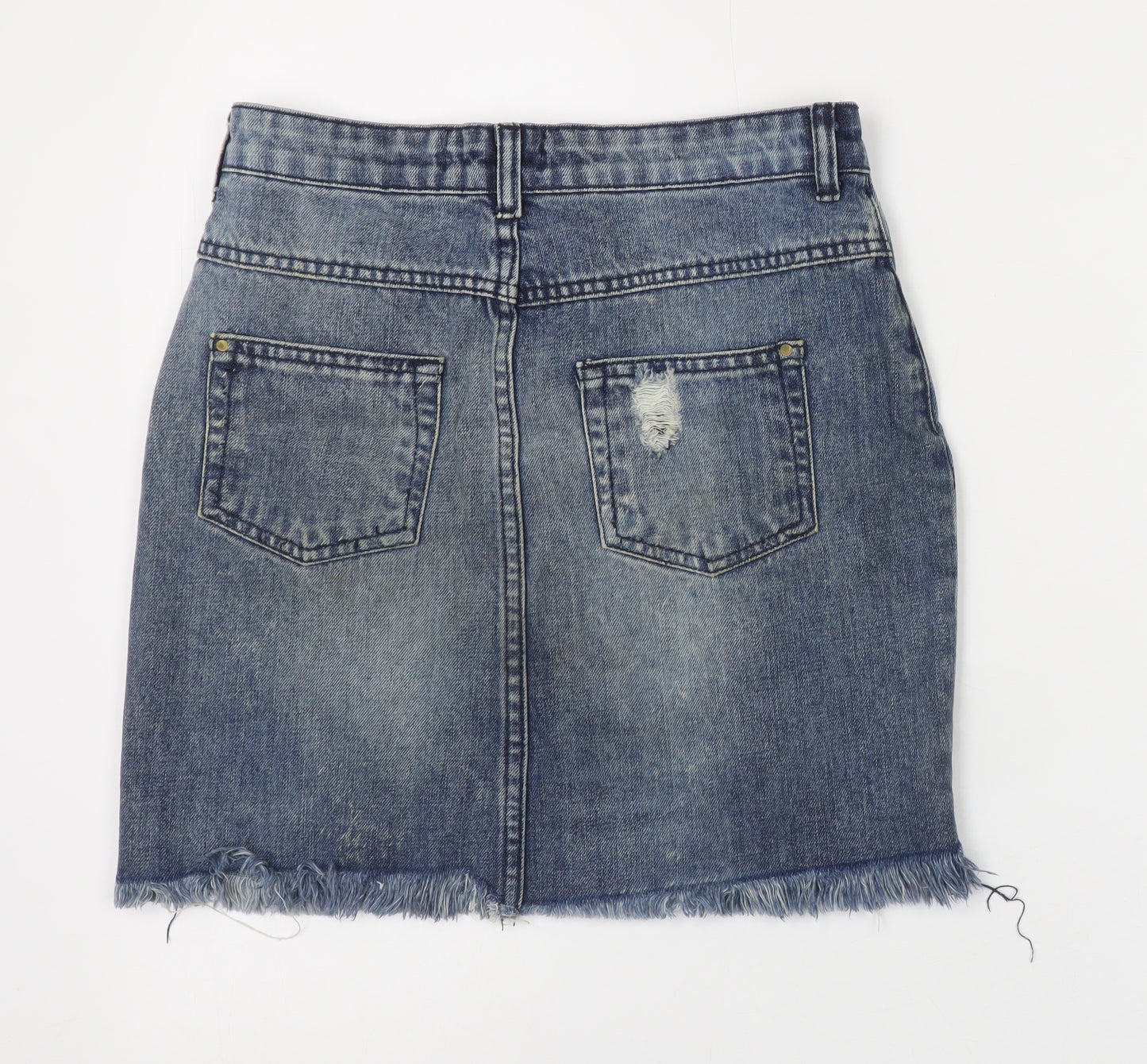 Select Women Blue Denim Short Skirt UK 6 Distressed Raw Hem