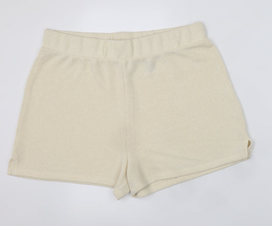 H&M Women Ivory Knit Shorts Size L Regular Fit Casual Summer