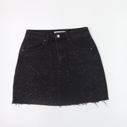 Denim Co. Womens Black Studded A-Line Denim Skirt Size 6
