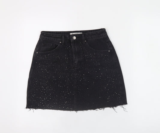 Denim Co. Womens Black Studded A-Line Denim Skirt Size 6