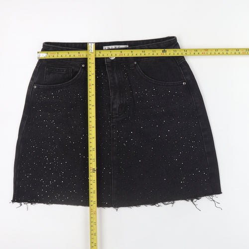 Denim Co. Womens Black Studded A-Line Denim Skirt Size 6