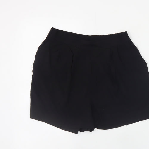 H&M Women Black Viscose Shorts Size 6 High Waist Relaxed Fit