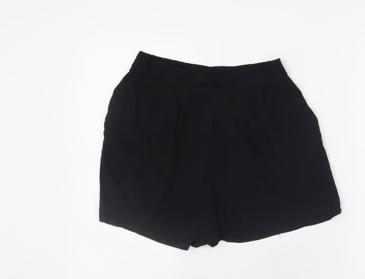 H&M Women Black Viscose Shorts Size 6 High Waist Relaxed Fit