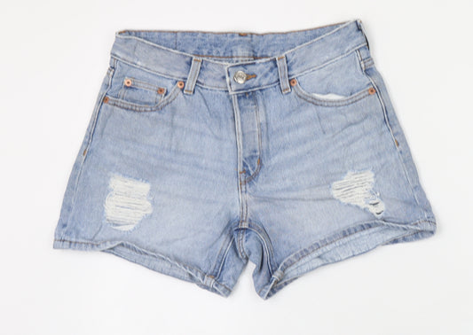 Monki Women’s Blue Denim Mom Shorts Size 8 High Rise Distressed