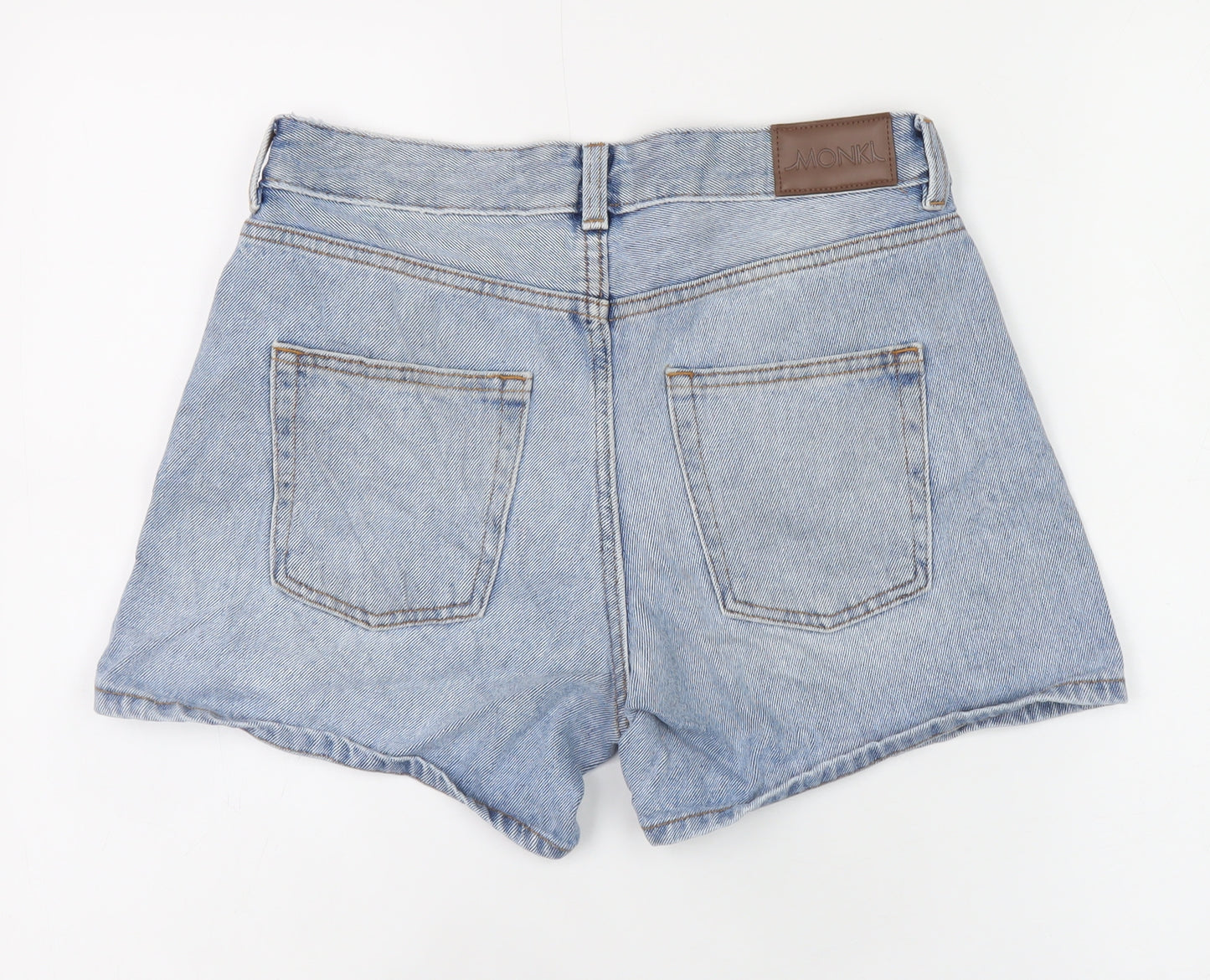 Monki Women’s Blue Denim Mom Shorts Size 8 High Rise Distressed
