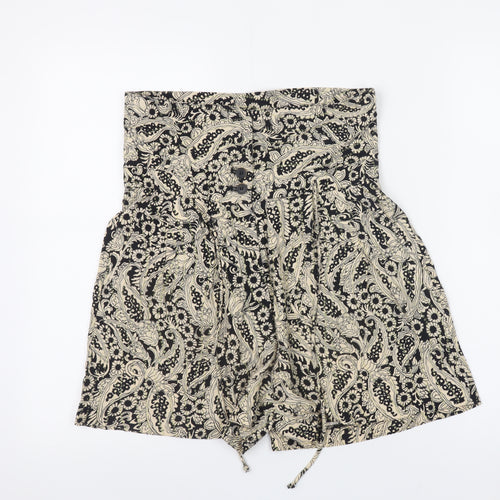 Zara Woman Black Floral High Waist Paperbag Shorts XS