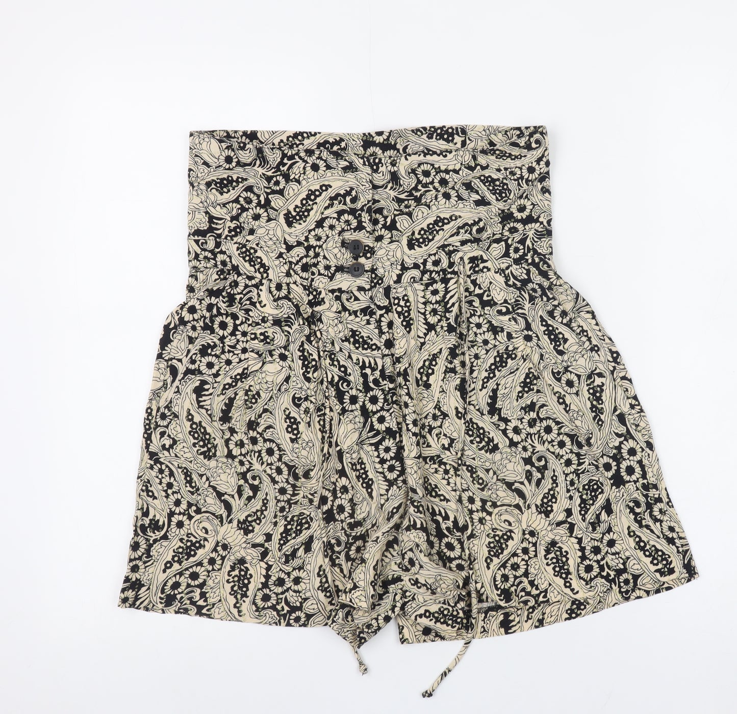 Zara Woman Black Floral High Waist Paperbag Shorts XS