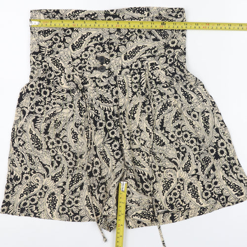 Zara Woman Black Floral High Waist Paperbag Shorts XS