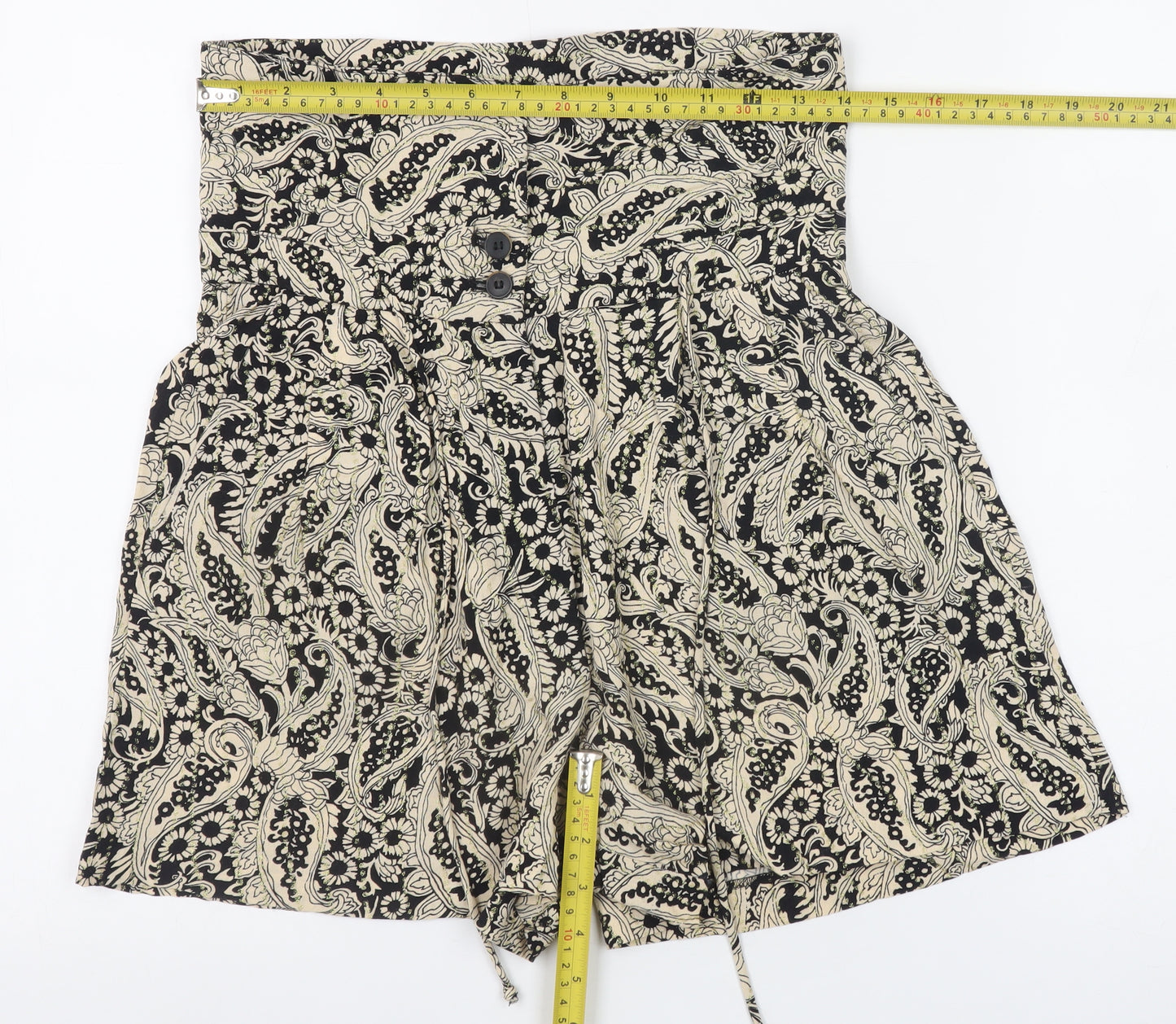 Zara Woman Black Floral High Waist Paperbag Shorts XS